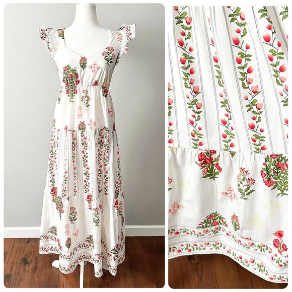 Celina Moon X Anthro Women’s Size Large Boho Floral Ruffle Cotton Maxi Dress NEW - Picture 2 of 16